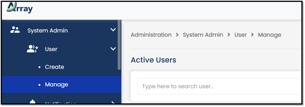 System Admin > User> Manage
