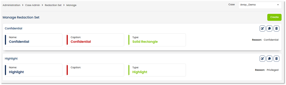 Redaction Image Box Redaction Sets Manage – Once created, the redaction sets can be ...
